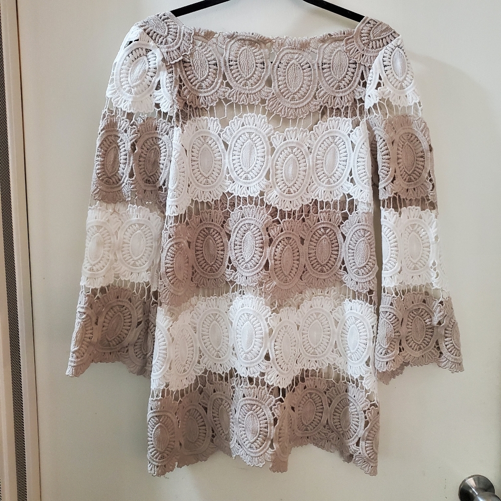 White / cream crochet swingy long sleeve top or mini dress, XS by Yoana Baraschi